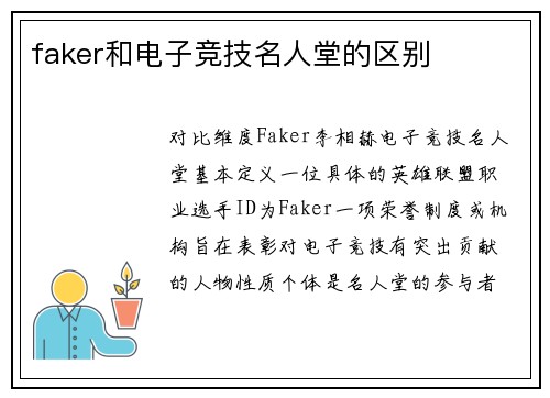 faker和电子竞技名人堂的区别